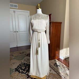 Elegant Cream Maxi Dress with Gold Accents